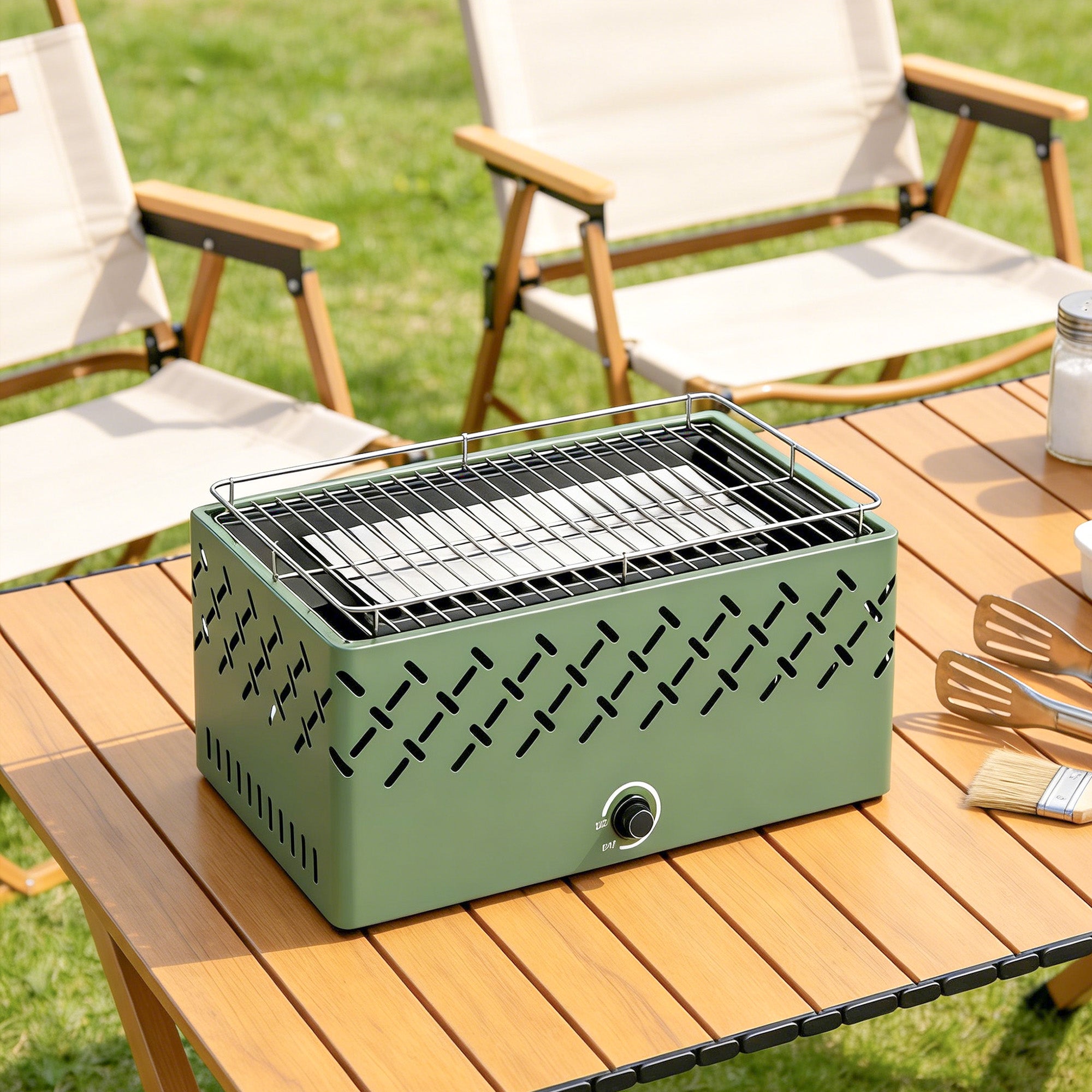 Outsunny Barbacoa De Metal 45.5X29x21 Cm Carbón/Verde , Leroy Merlin