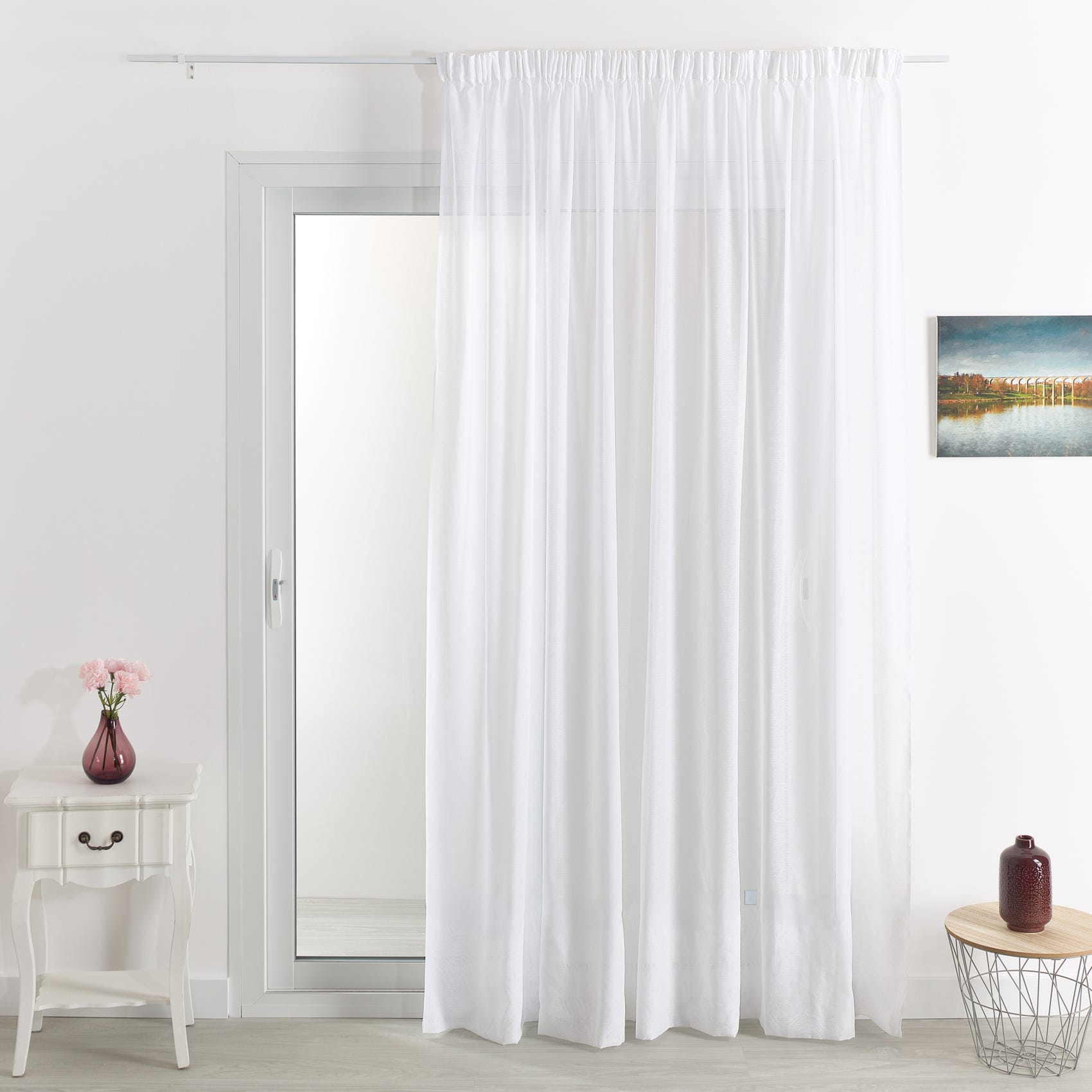 Rideau voilage poly-lin bas plombé - Blanc - 360x240 cm - Polyester ...