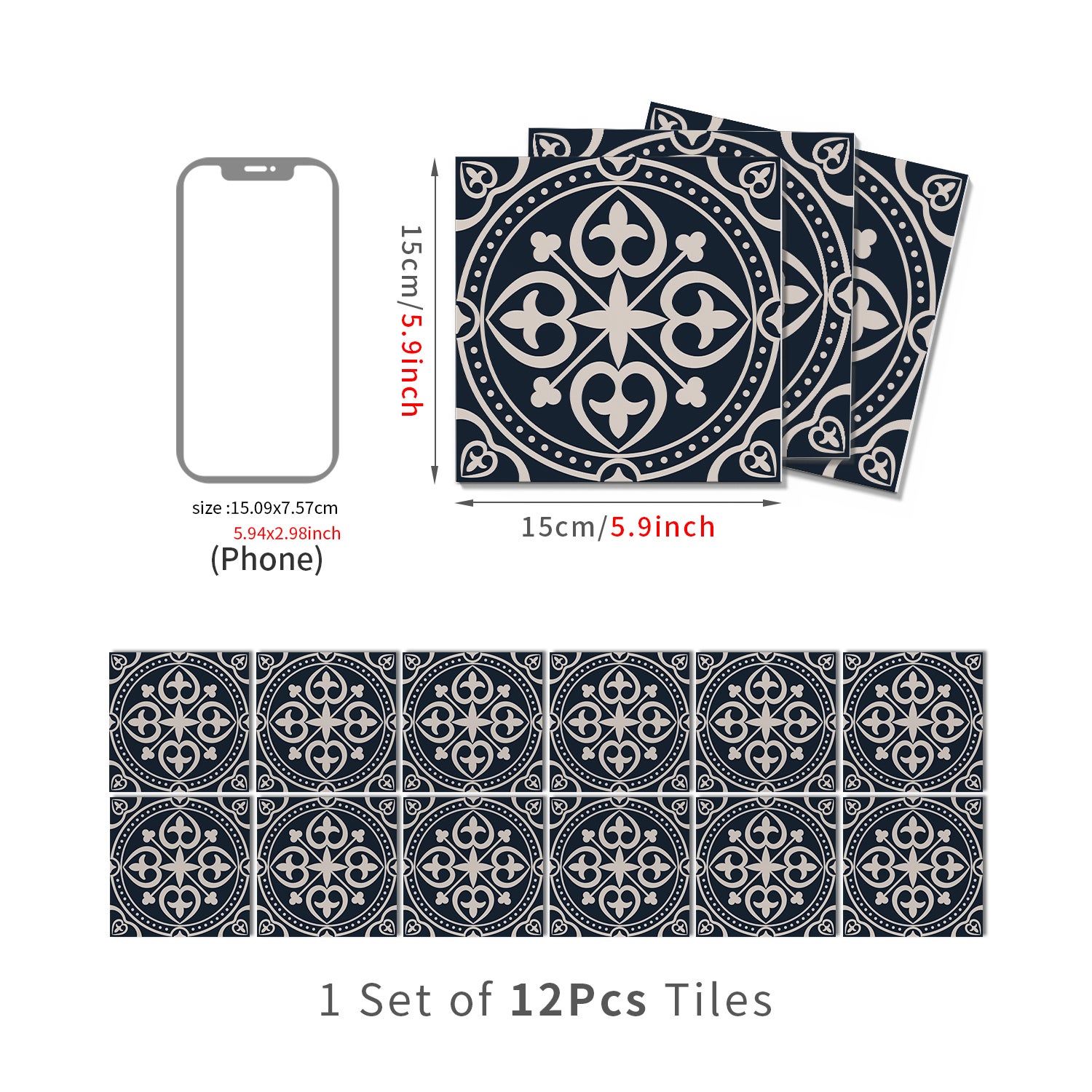 Lot de 12 panneaux muraux 3D autocollants, Crédence adhésive, Autocollants décoratifs, Imperméables et résistants à la chaleur, 15 cm x 15 cm - 4