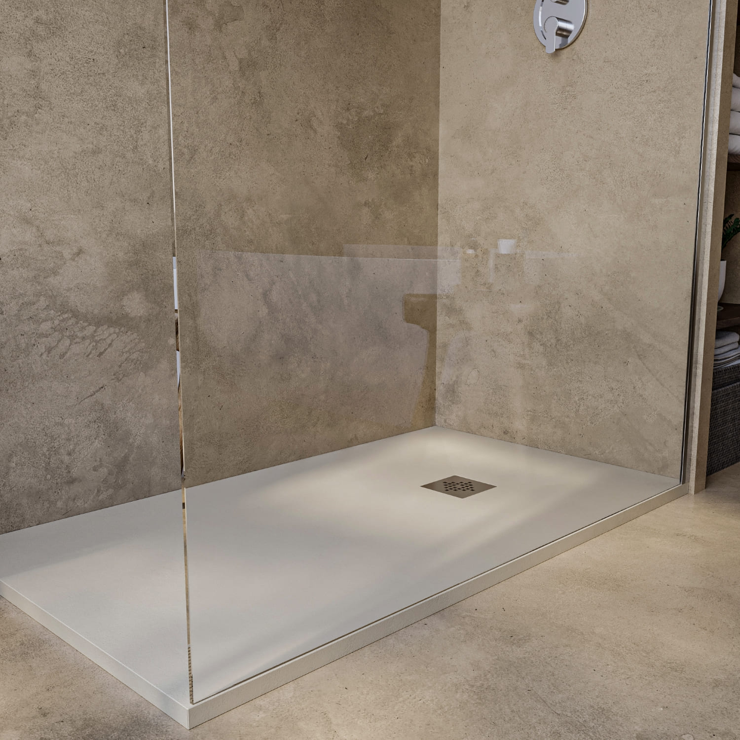 SOULHOME Brodzik prysznicowy– Żywica– Gel Coat– Gładka/Kamienna tekstura – Antypoślizgowy – Kolor intensywnie kremowy – 80X75- Niski 3 cm– Standard - 3
