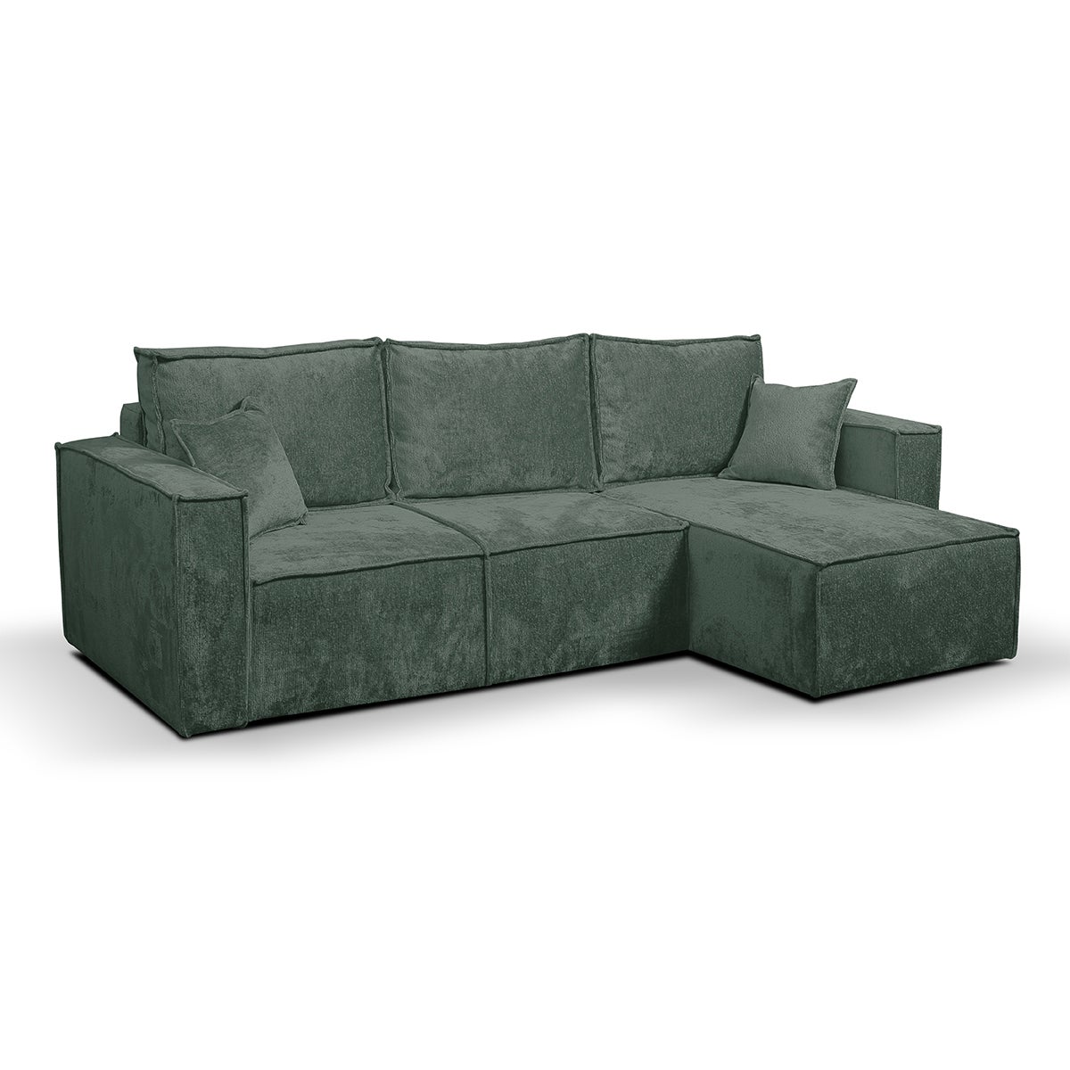 Canapé D'angle Chesterfield Réversible En Velours Vert Toledo - 4 Places, Capitonné, Assise Déhoussable, Piétement Bois