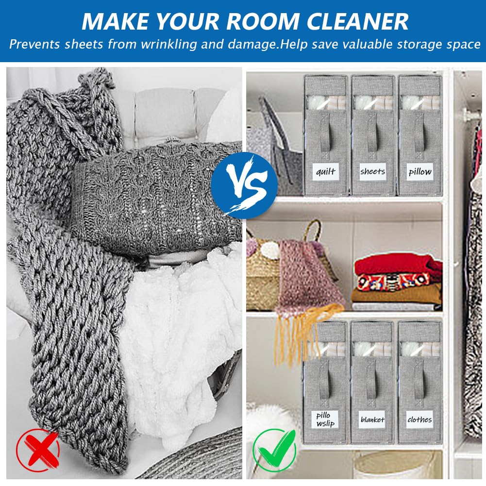 Organisateur de draps et boîte de rangement, paquet de 2, organisateur de draps pliable, organisateur de couette, gris - 3