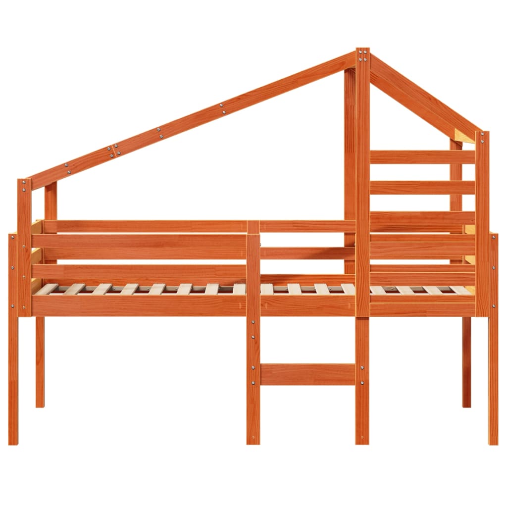 Lit haut avec toit cire marron 90x190 cm bois de pin massif - 4