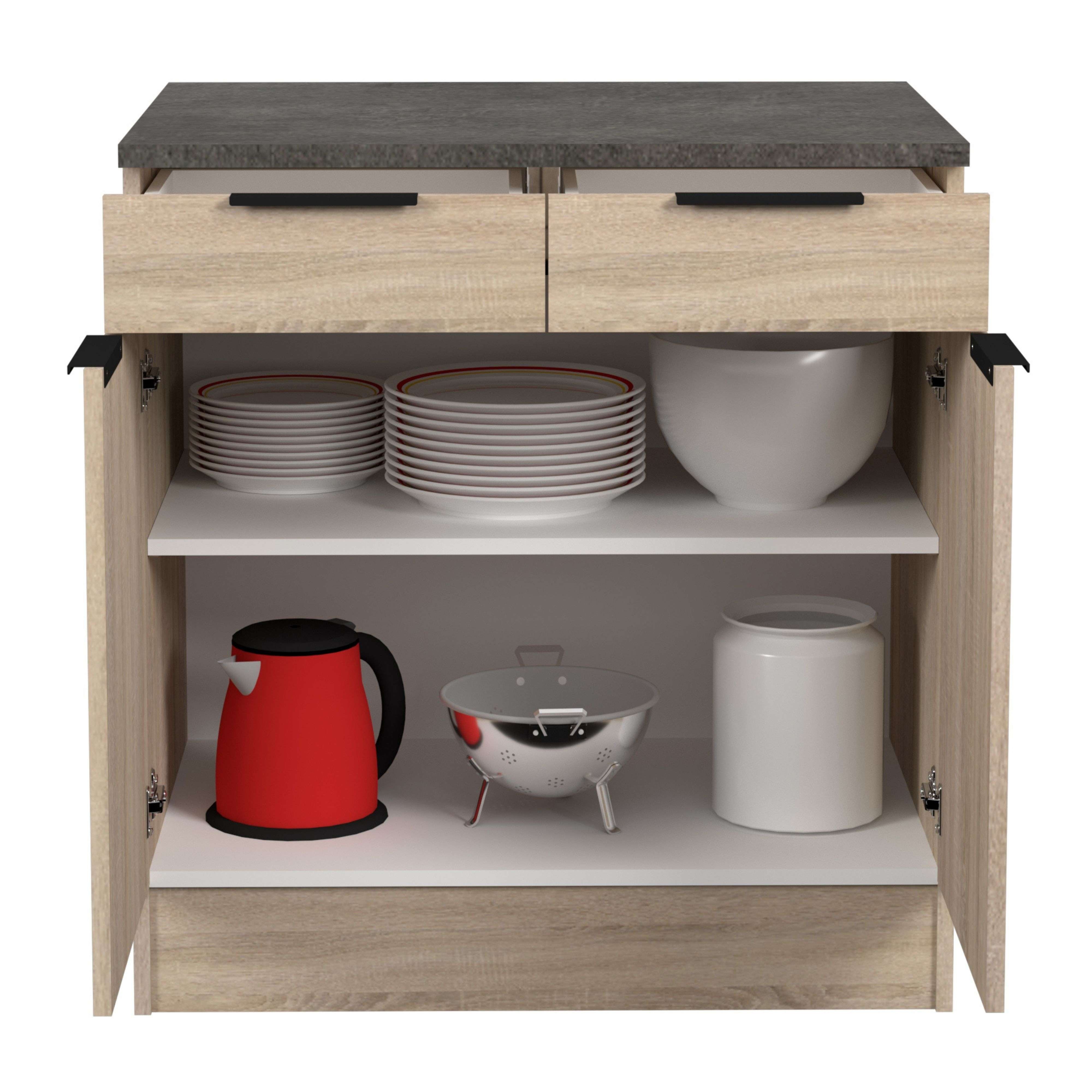 Módulo Cocina Inferior Arko Estilo Industrial en Color Roble Áspero y Negro con 2 Cajones y 2 Puertas 80x86x60 cm. - 3
