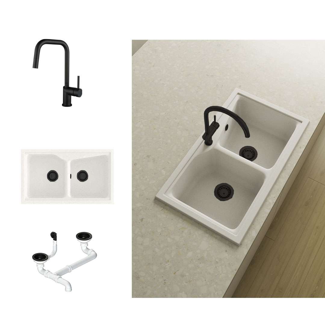Lavello Cucina In Acciaio Inox Nero Antracite 60x50 Cm – Con Rubinetto Estraibile 360°, Sifone E Accessori – Montaggio A Incasso