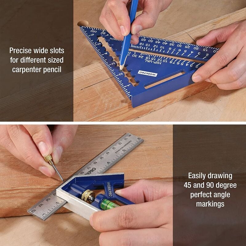 Equerre Menuisier 180 mm et Règle d'Angle de Combinaison 150mm, Equerre Combinée avec Niveau à Bulle en Acier Inoxydable, Ensemble d'Outils d'Equerre - 3