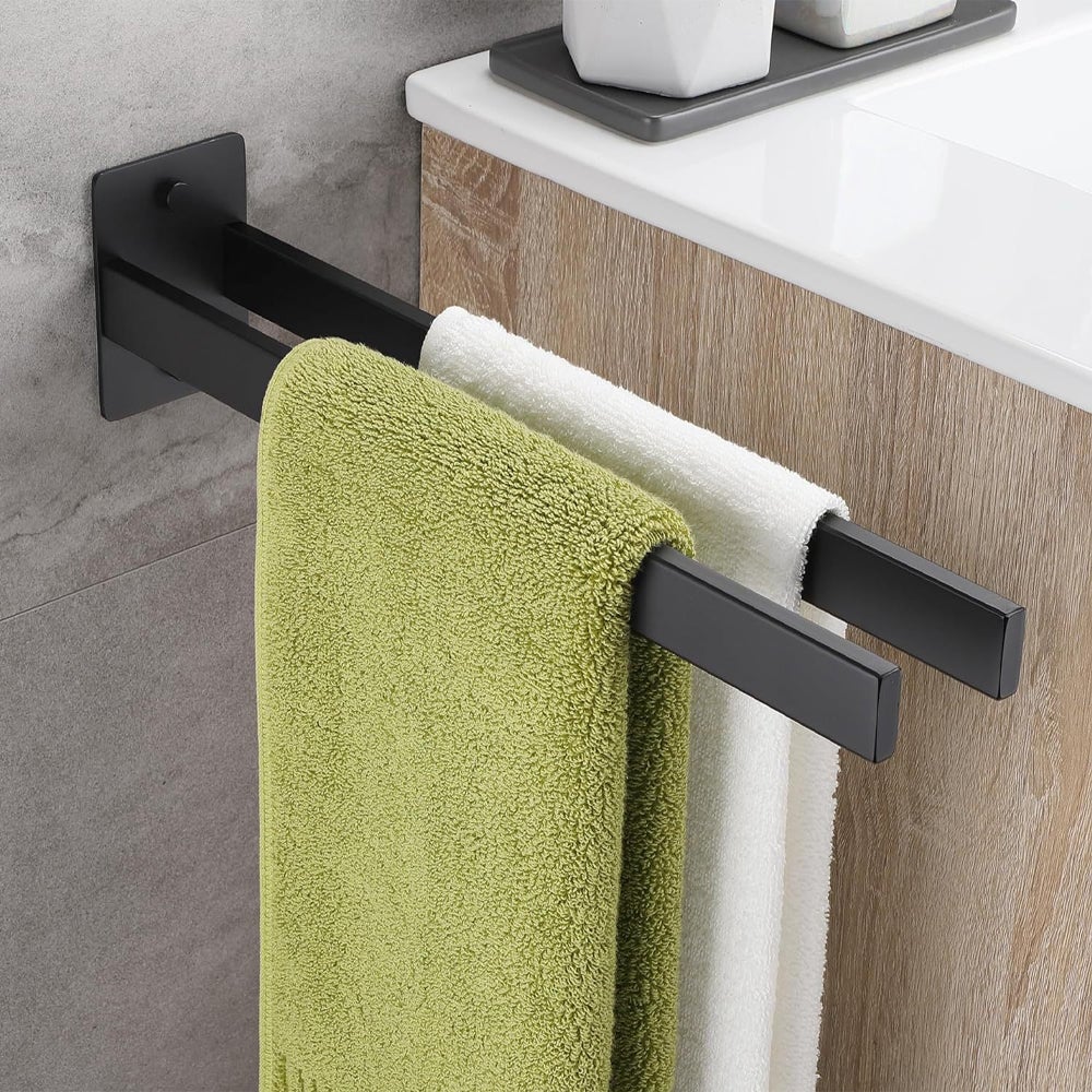 Portasciugamani da parete in acciaio inox nero, adesivo con due bracci, adatto per bagno o cucina, 40 x 10 x 7 cm | Leroy Merlin