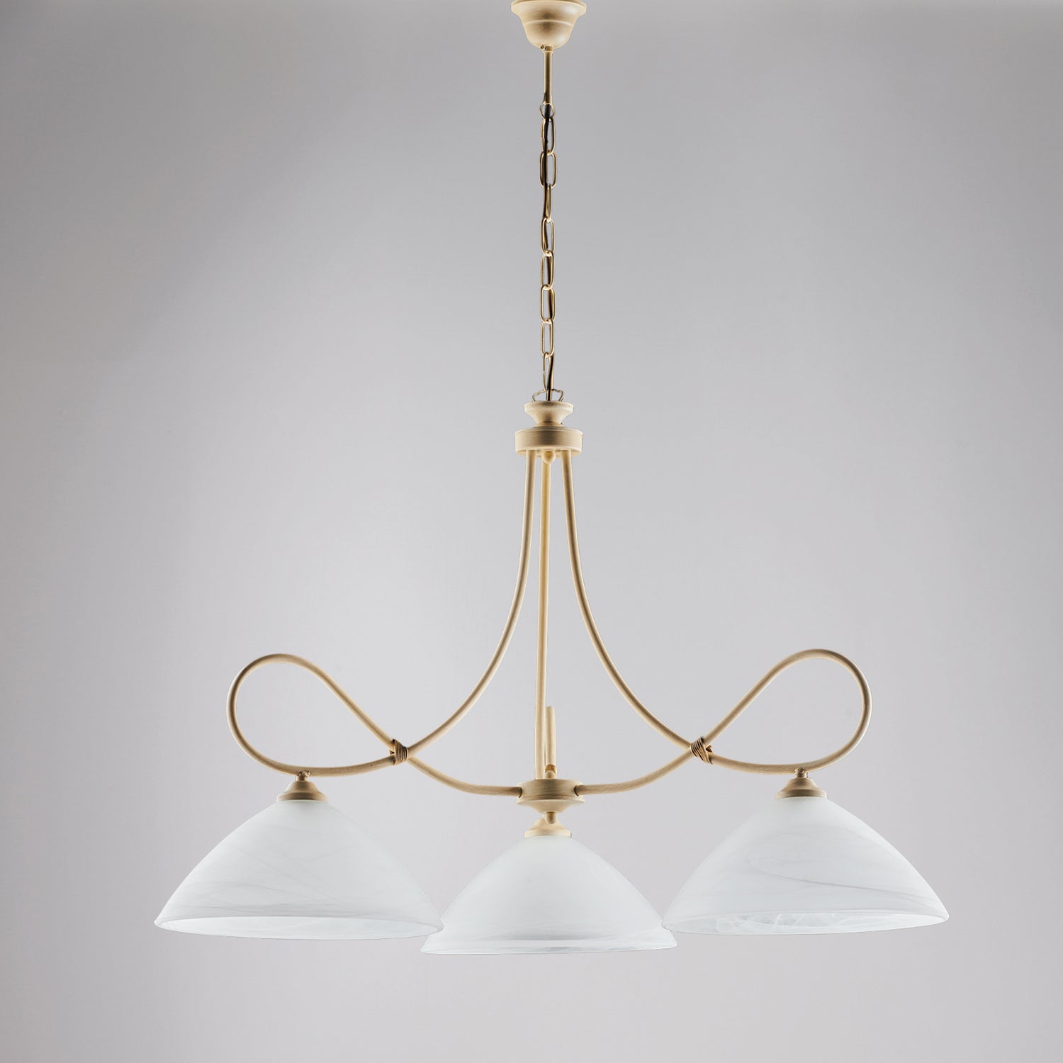 Lustre Dallas ivoire, effet décapé et or antique, verre albâtre d.13, 3 lumières, éclairage élégant et discret - 2