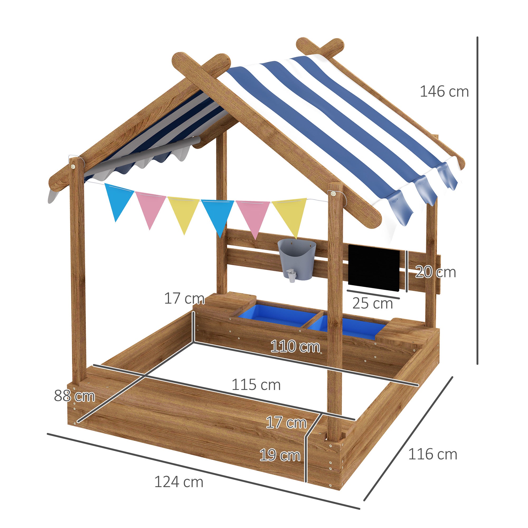 Caixa de Areia Infantil Outsunny Madeira de Abeto Castanha 124x116x146 cm - 3