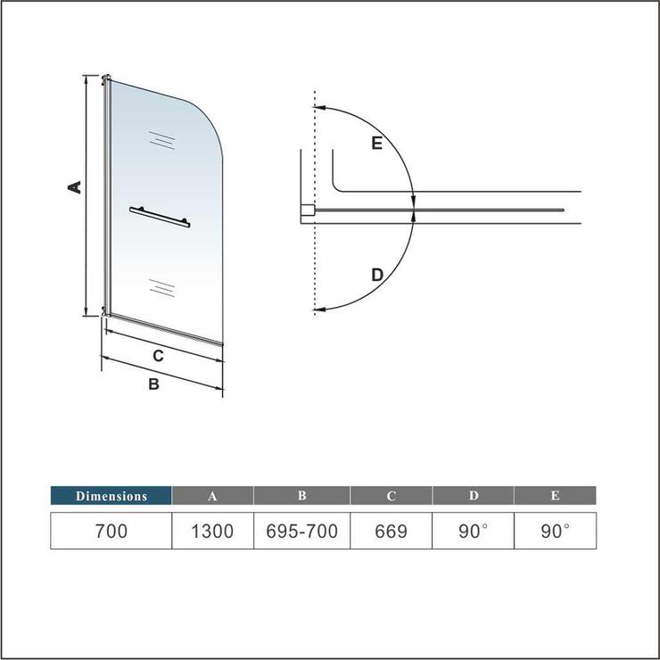 Aica Pare-baignoire 70x130cm Pivotant À 180 Degrés En Verre Securit - 5