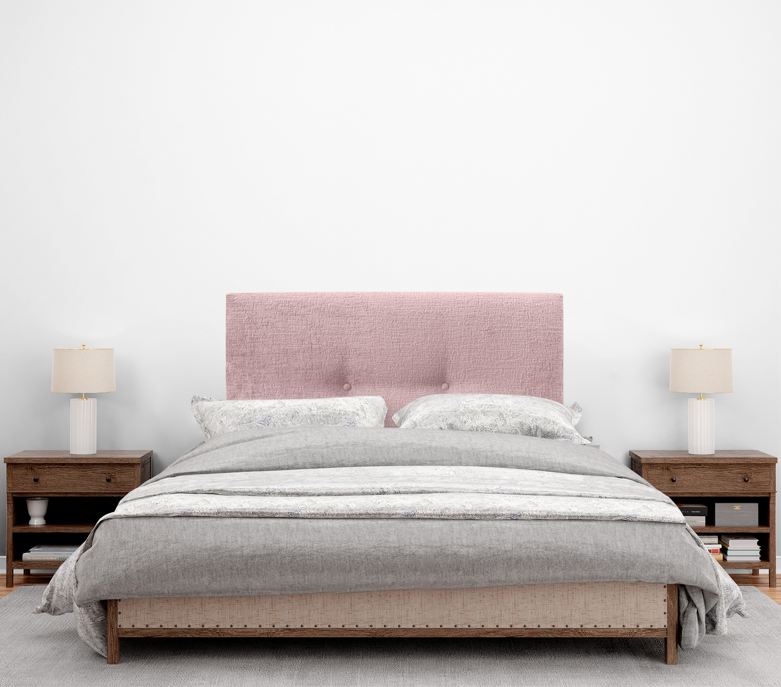 DHOME Testiera in lana ecologica premium finitura liscia con bottoni testiera imbottita per letto camera imbottitura lusso (Salmone, 110 cm) - 4