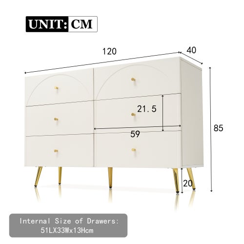 Commode à tiroirs avec 6 tiroirs - meuble blanc crème, dimensions H85/B120/T40 cm - COMFORTXL - 2