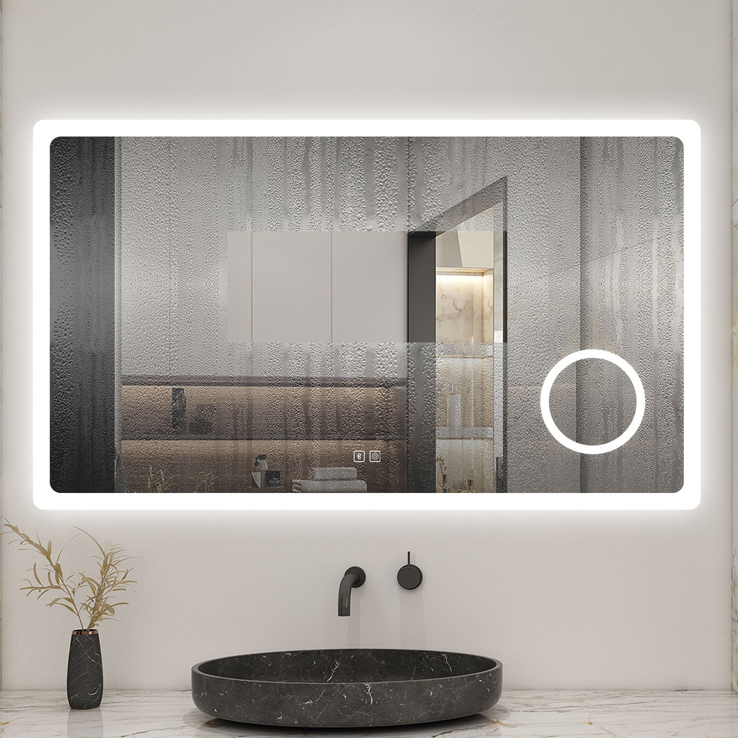 AICA Miroir lumineux rectangulaire 100 x 60cm, bluetooth + 3 couleurs + dimmable + grossissant + anti-buée + mémoire, miroir salle de bain mural - 6