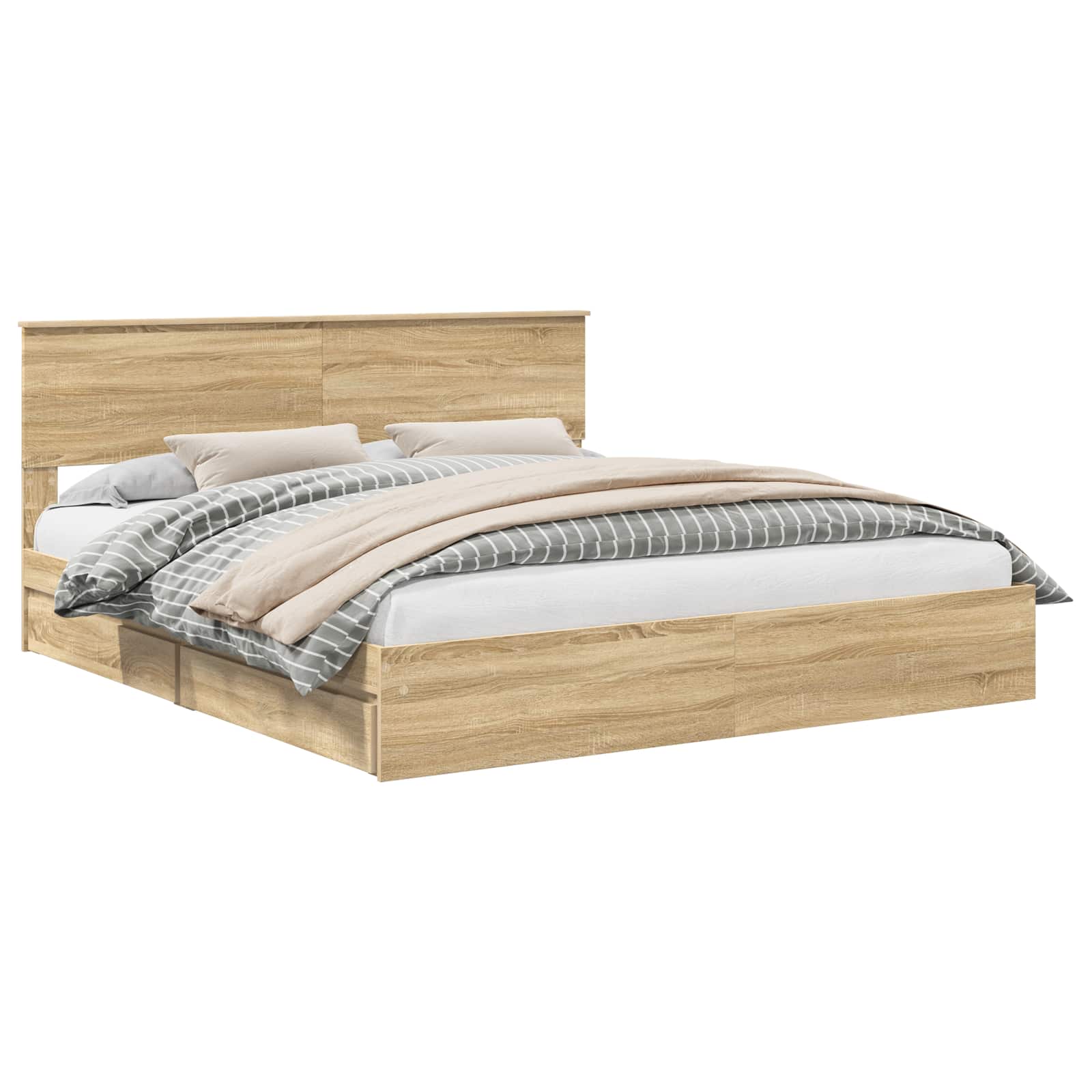 Lit avec rangement, panneau de bois, chêne, pour la chambre, 180 × 200 cm - 2