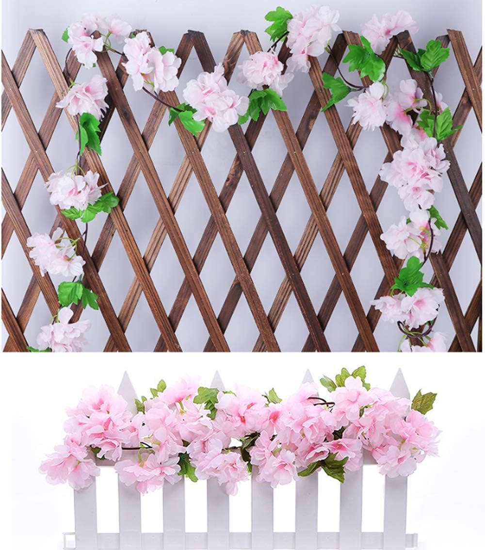 2 Pack 230cm Faux Cerise Vigne Fleurs Plante Artificielles Lierre Suspendu Guirlande de Soie aux Feuilles Vertes pour Intérieur (Rose) - 5