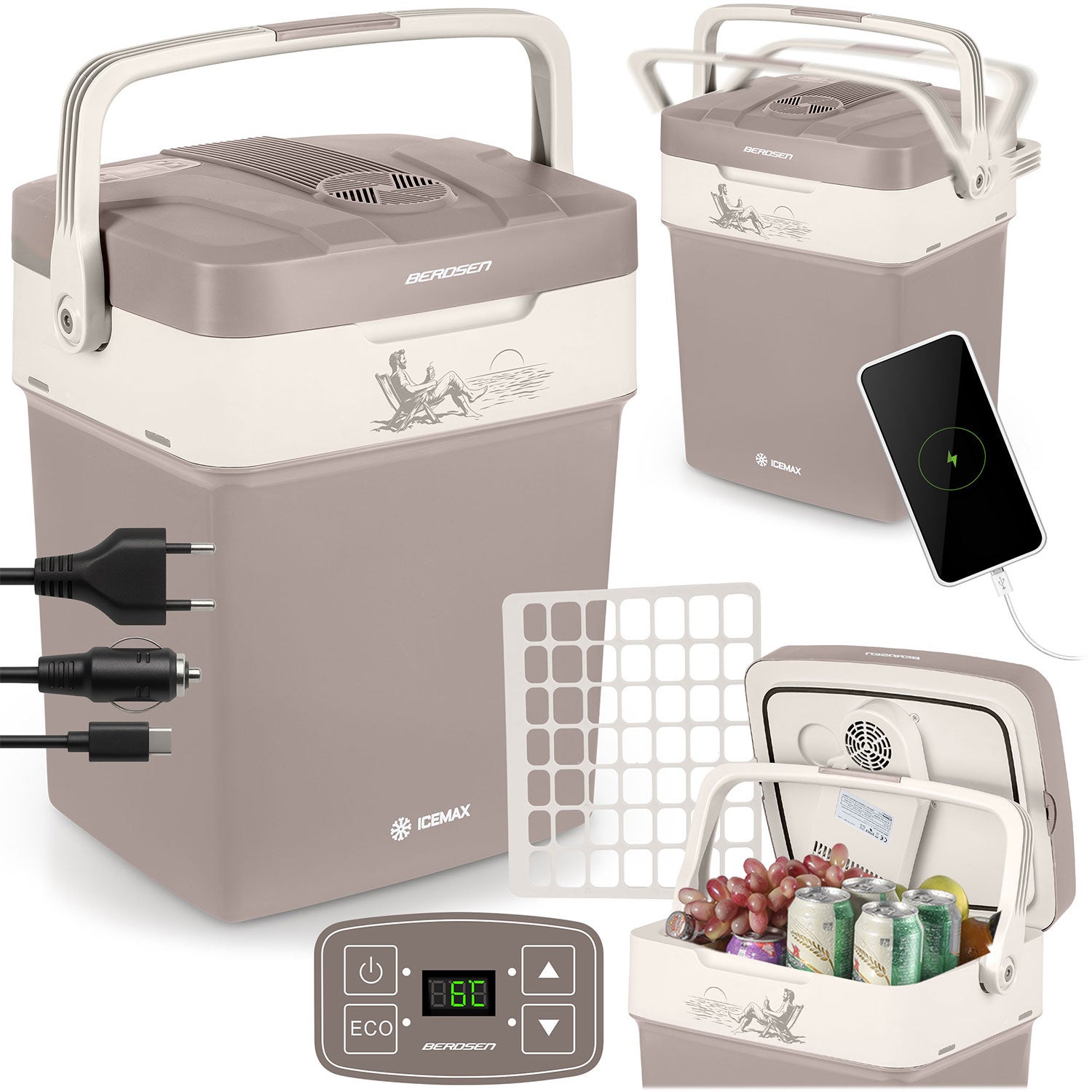 Lodówka turystyczna samochodowa 29l Berdsen 12V i 230V USB z funkcją ECO