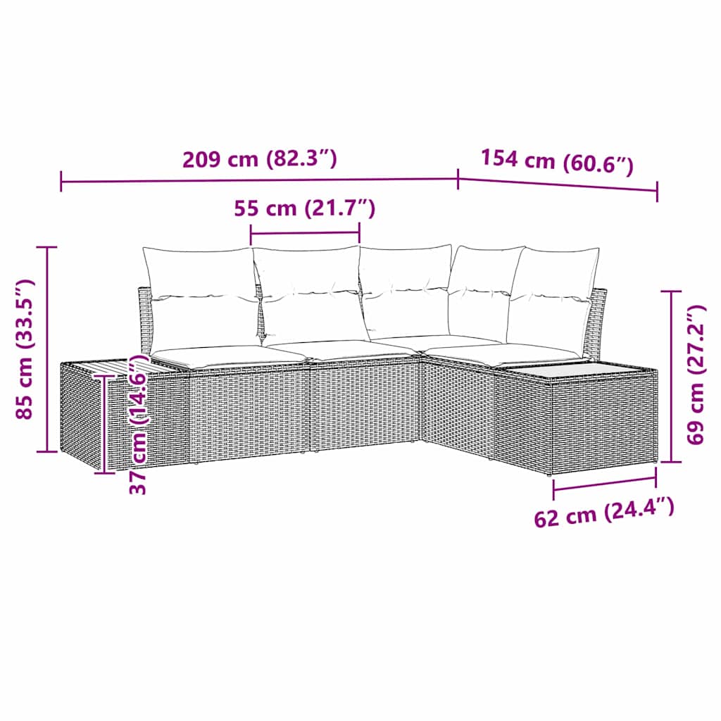 Conjunto de sofás de jardín 5 pcs Gris Claro Poliratán vidaXL - 3