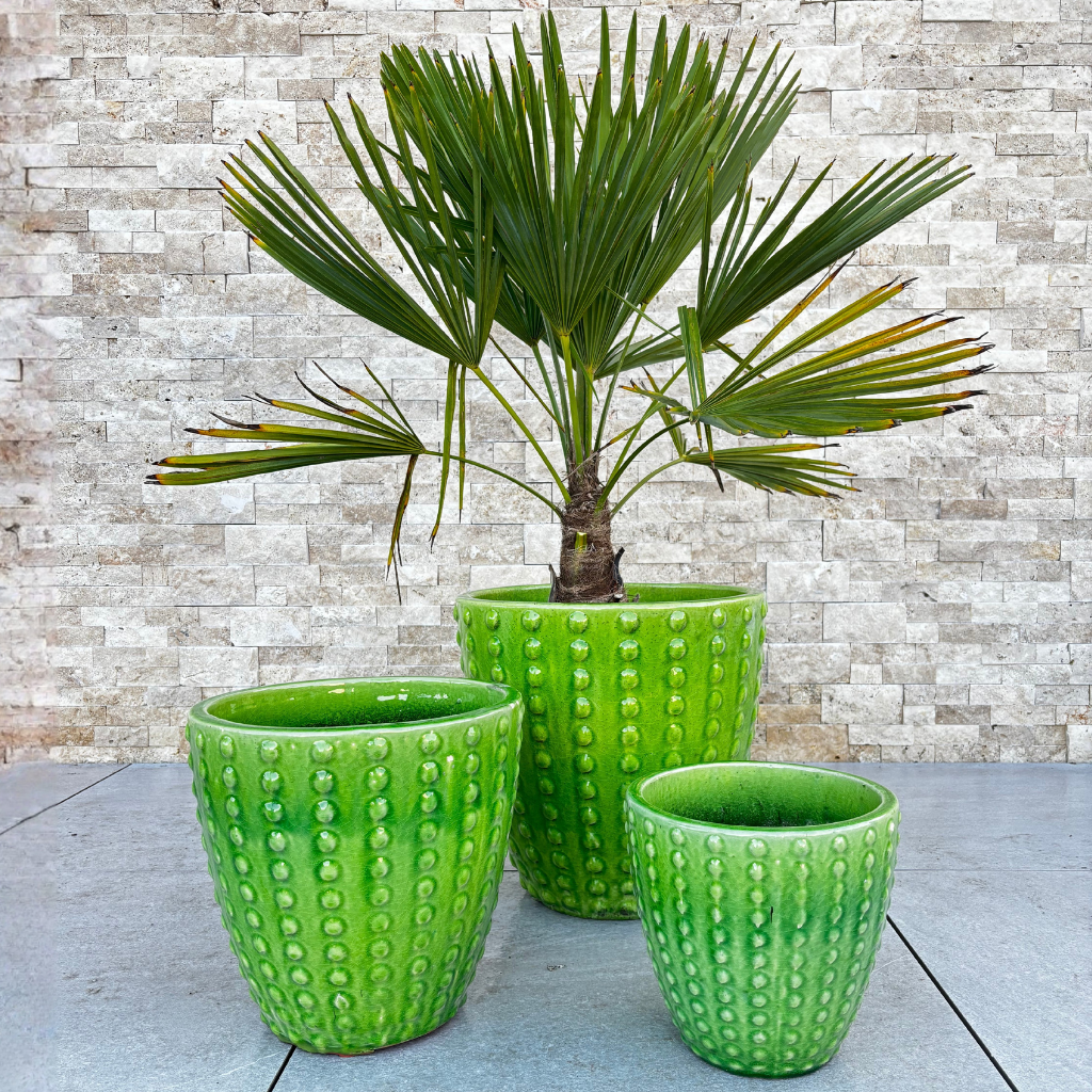 Pot grande taille d'extérieur ATTILA 38x37cm vert pomme, fait main en terre cuite émaillée, résistant au gel - 2