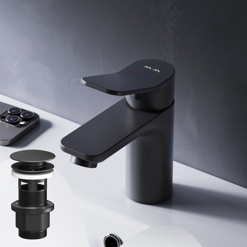 Bateria umywalkowa z wyciąganym odpływem, czarna, rozmiar S, FXA82122 AM.PM