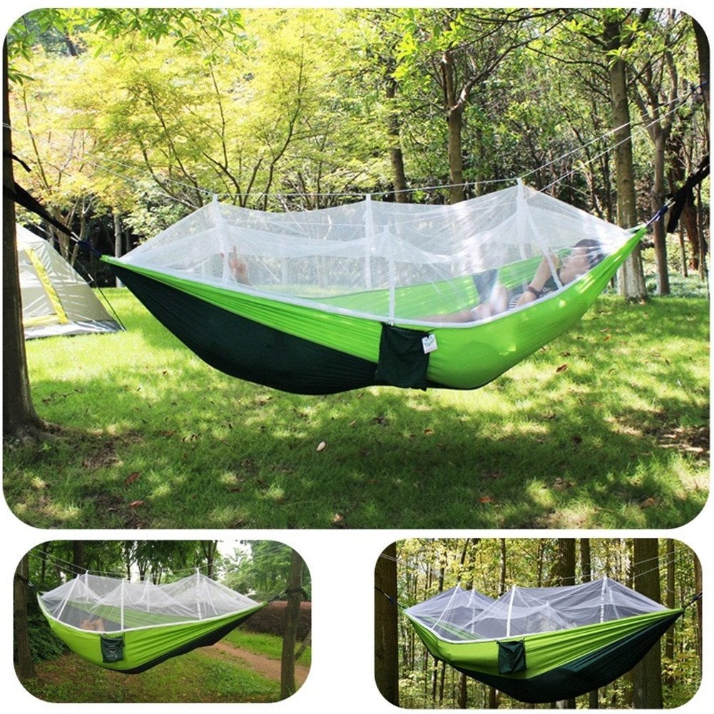 Hamac Avec Moustiquaire Pour Camping, Tissu Parachute Ultra Résistant, 260x140 Cm, Capacité 200 Kg, Léger Et Portable