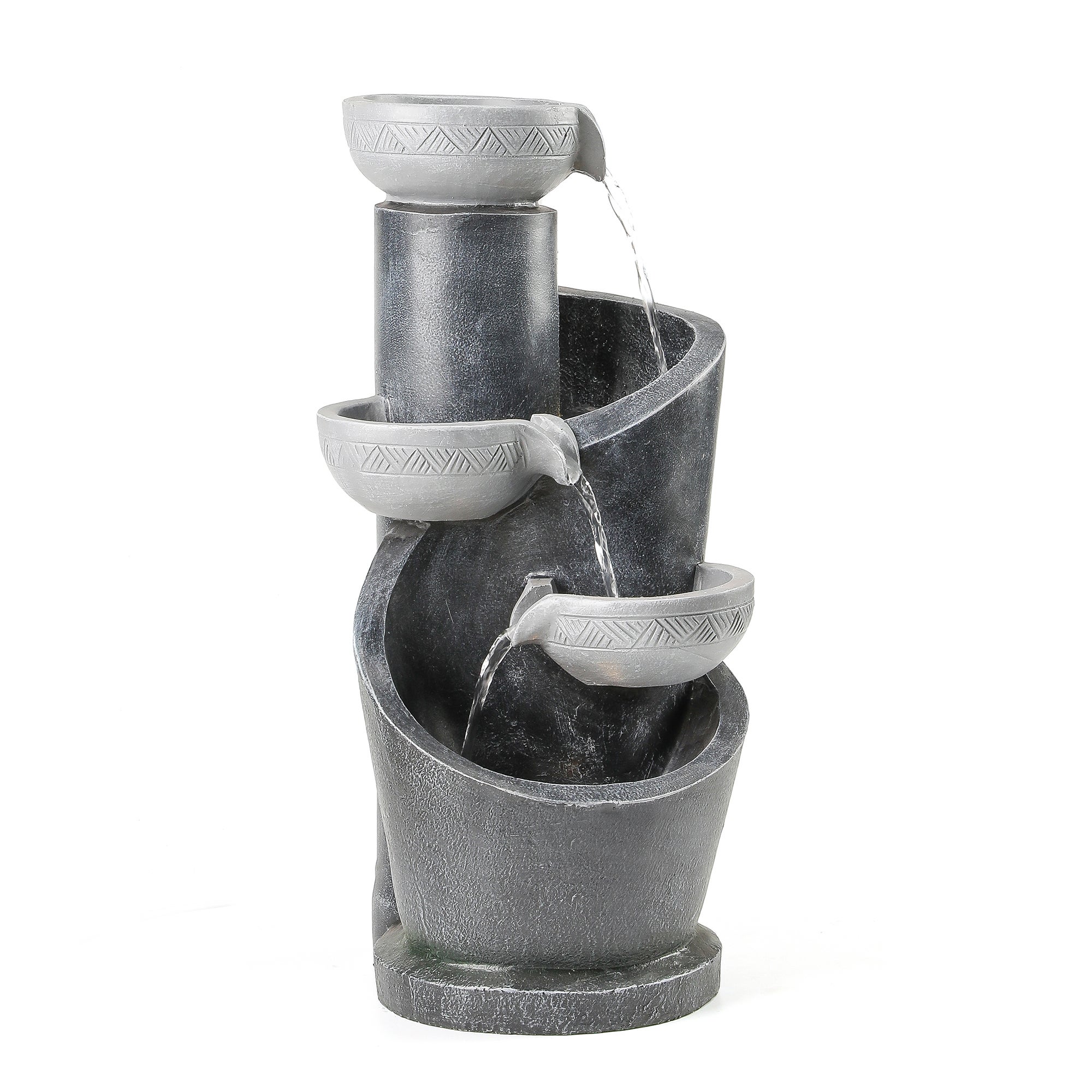 Fontaine de jardin LED décorative avec pompe 4 W - Résine effet pierre naturelle - 25 x 24 x 50 cm - Gris - Idéale terrasse, balcon ou entrée - 8