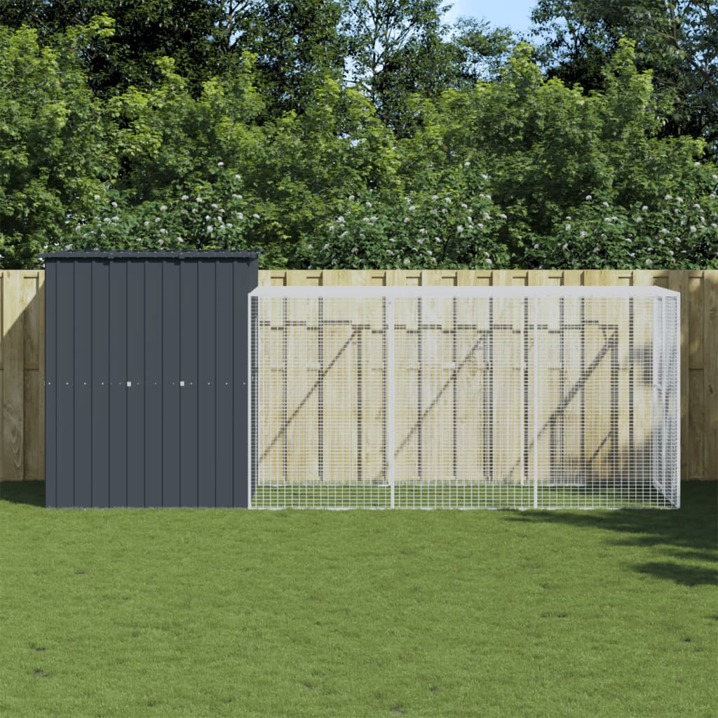 Kurnik z wybiegiem, antracytowy, 165x455x181 cm, stal vidaXL