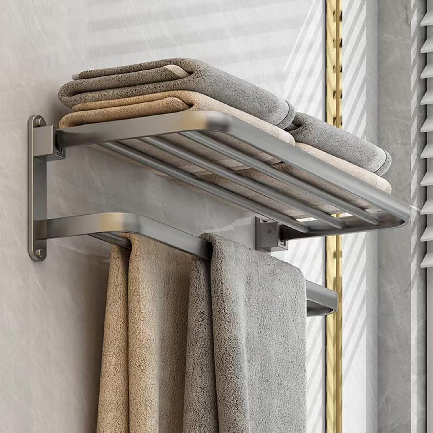 Wieszak na ręczniki ścienny z 2 drążkami, wykonany z aluminium, szary, 60 cm