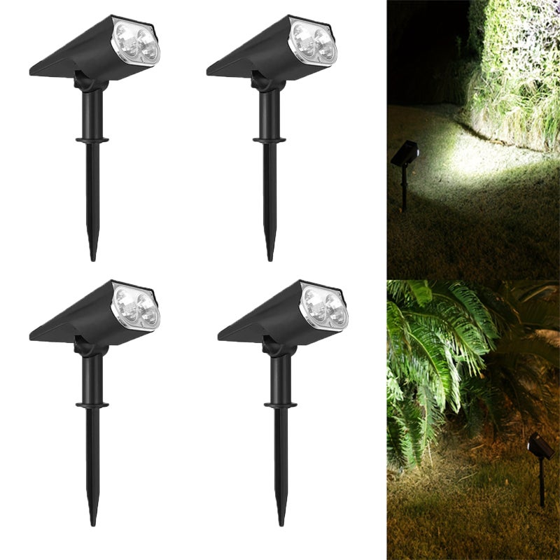 Lampy solarne, 2-LED lampy ogrodowe zewnętrzne, wodoodporność IP65, regulowany kąt świecenia 150°, ciepłe światło, pakiet 4 szt.