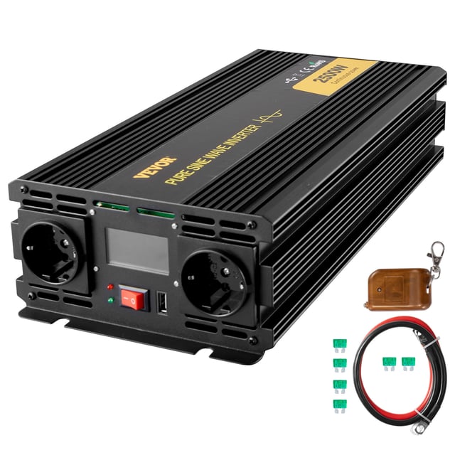 2500W Invertitore a Onda Sinusoidale Pura GYS-2500W con LCD, Potenza di Uscita, 12V CC a 230V CA, Inverter Onda Pura 12V 230V 2500W, Invertitore VEVOR