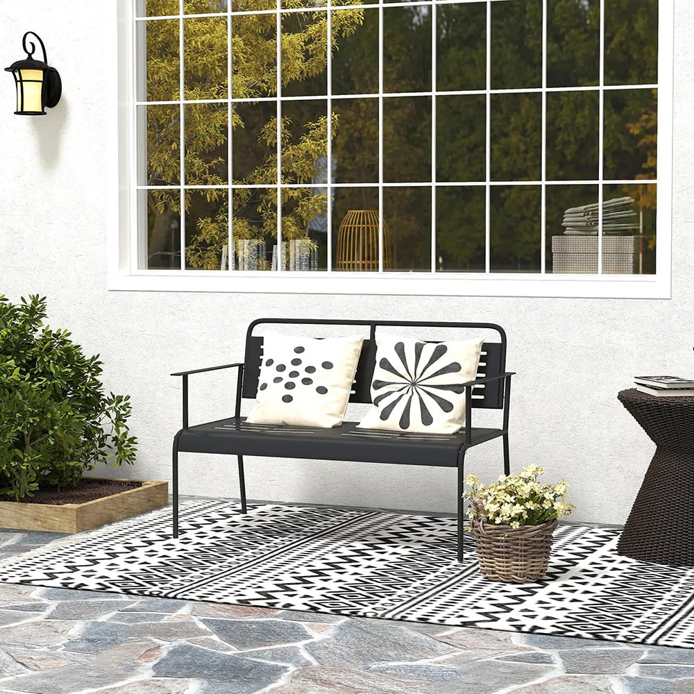 Panchina Da Esterno In Legno Massiccio Per 2 Persone - 100x30,5x47 Cm, Resistente Alle Intemperie, Per Giardino E Patio