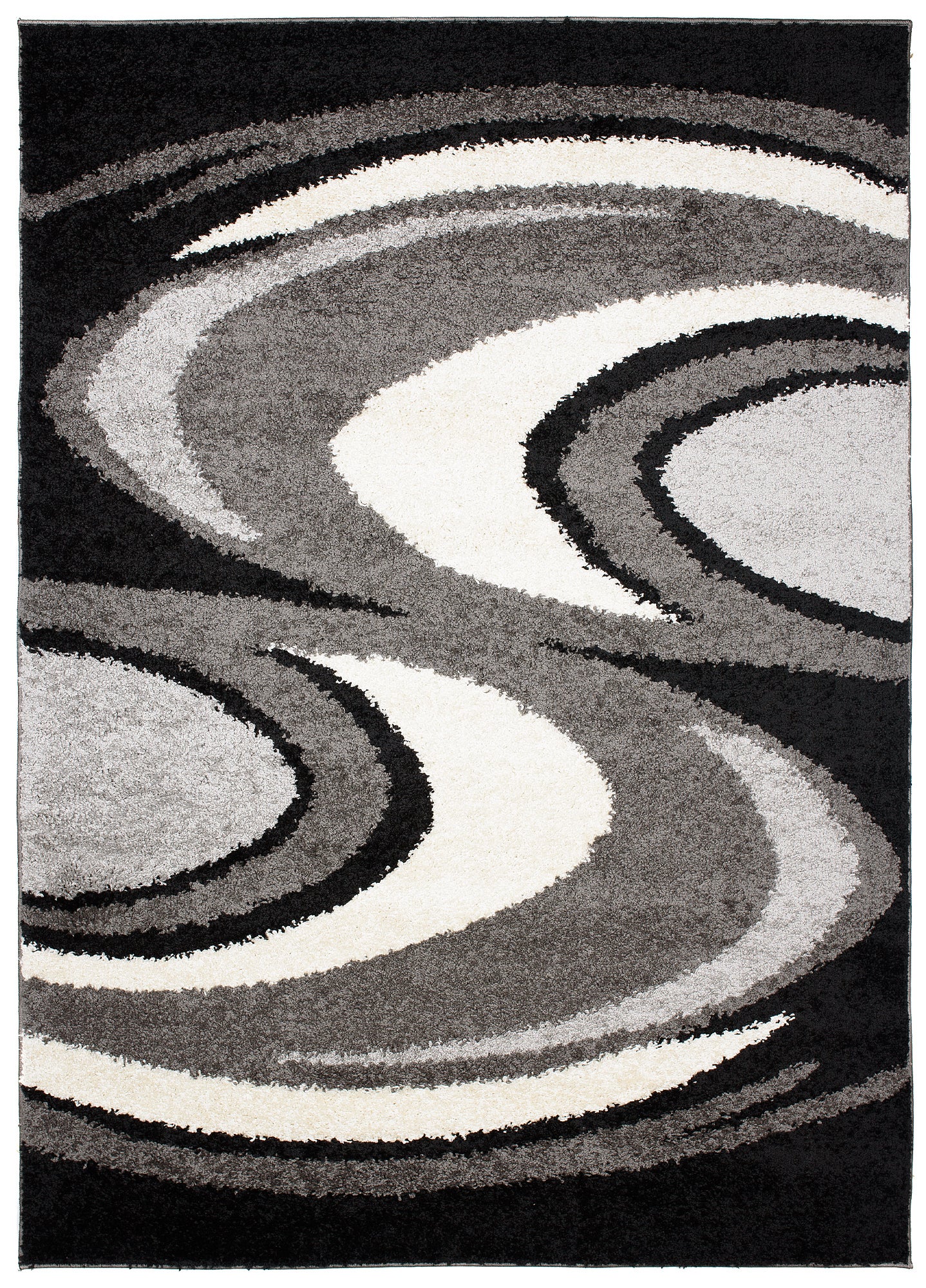 TAPISO Delhi Tapis de Salon Chambre Noir Gris Blanc Ondes Abstrait Moelleux Shaggy Super Doux Poils Longs Epais 60 x 100 cm - 2