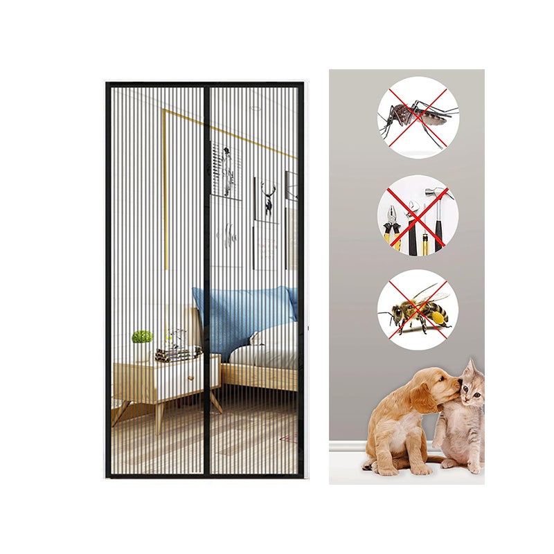 Czarna Magnetyczna Moskitiera na Drzwi Balkonowe 90 x 210CM Moskitiera Magnetyczna Kurtyna Przeciw Muchom na Drzwi Zewnętrzne z Magnesami