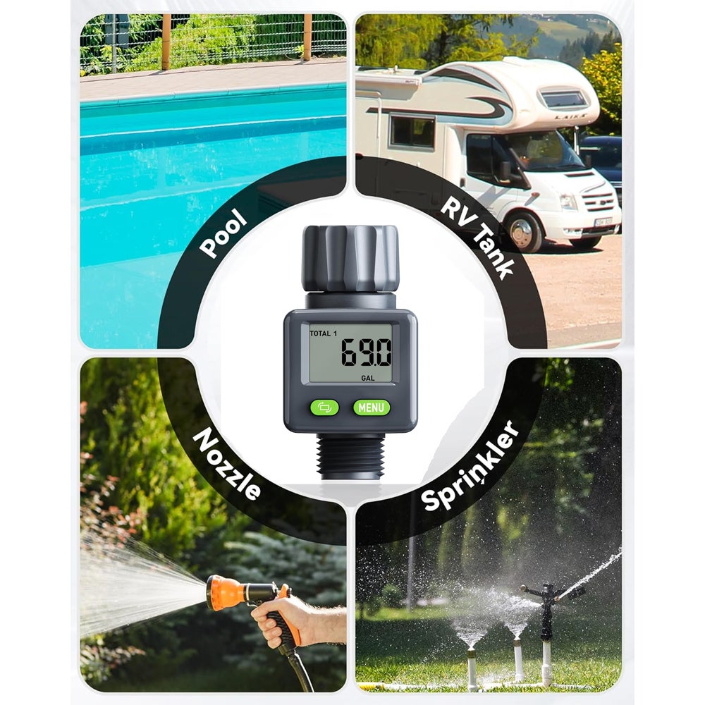 Compteur d'eau Pratique pour Jardin - 4 Modes de Contrôle de Consommation, Débitmètre Numérique Rotatif à 180° pour Robinet/Appareil - 9