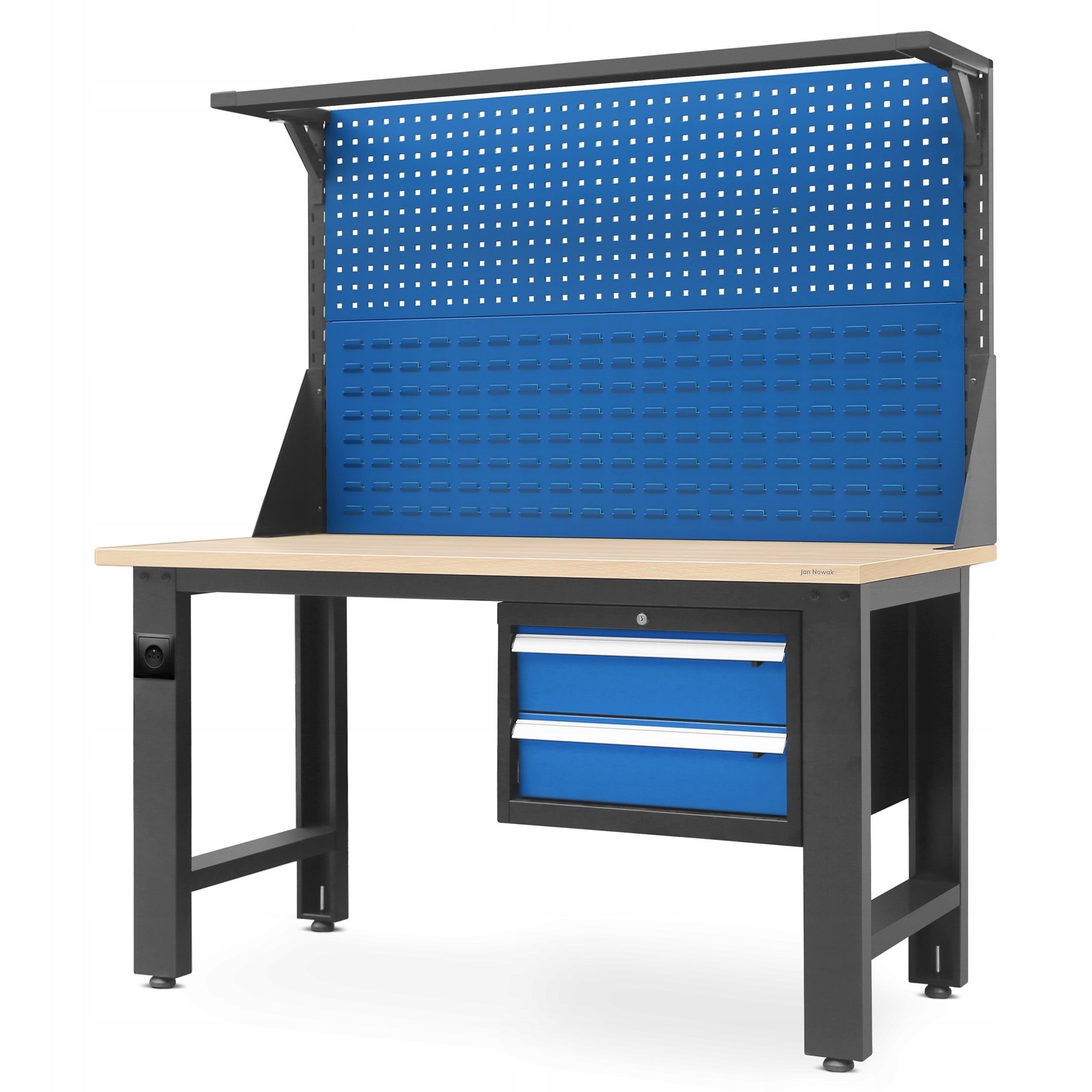 Etabli avec Panneau perforé pour Outils 2 tiroirs 170 cm x 150 cm 75 cm Anthracite-Bleu - 4