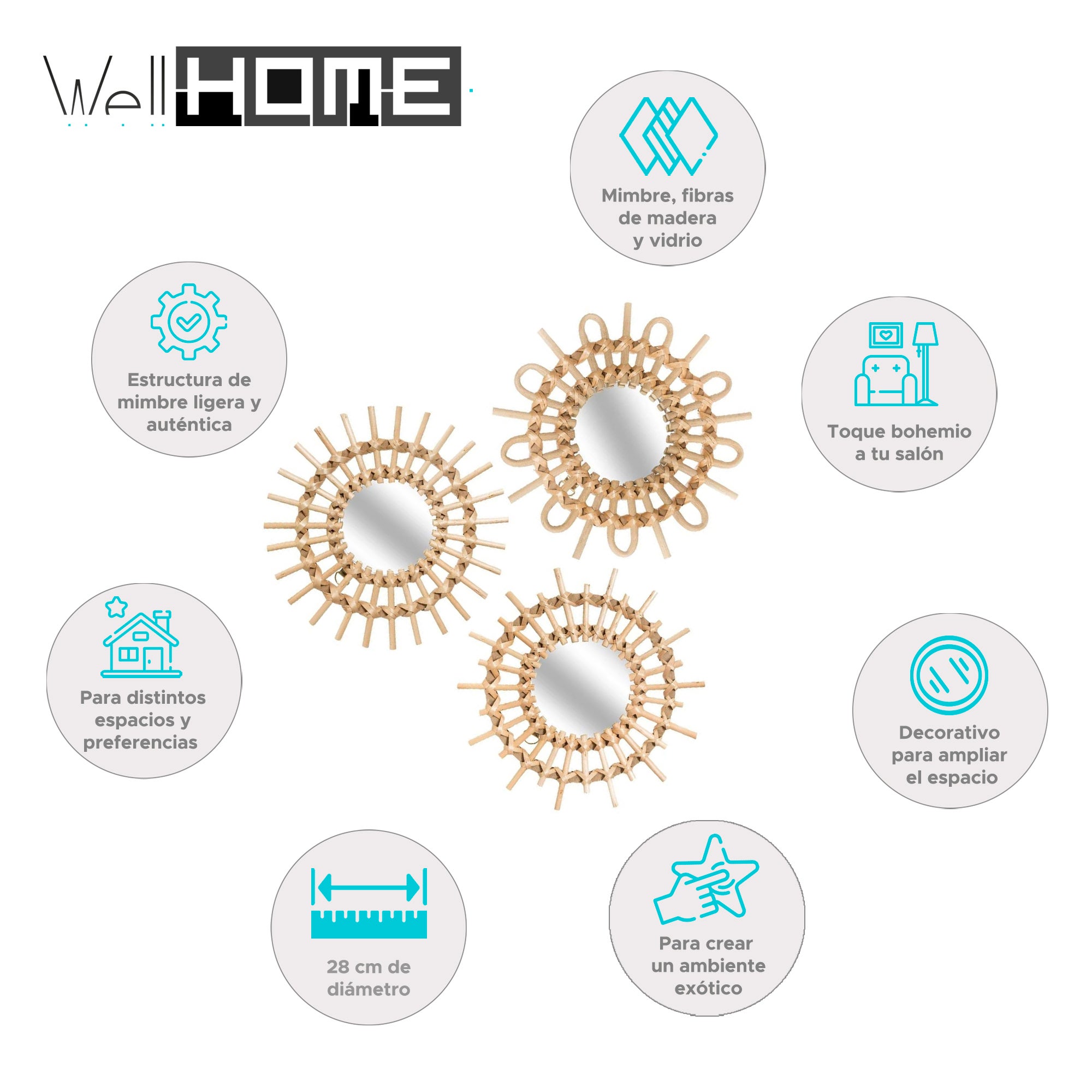 WELLHOME Set de 3 espejos AIDA Ø28 cm - 2