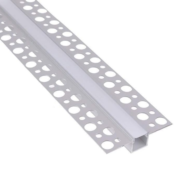 Perfil de aluminio para tiras de leds - Perfil plano para unir paneles de cartón yeso - Barra de 2 metros + cubierta de luz continua