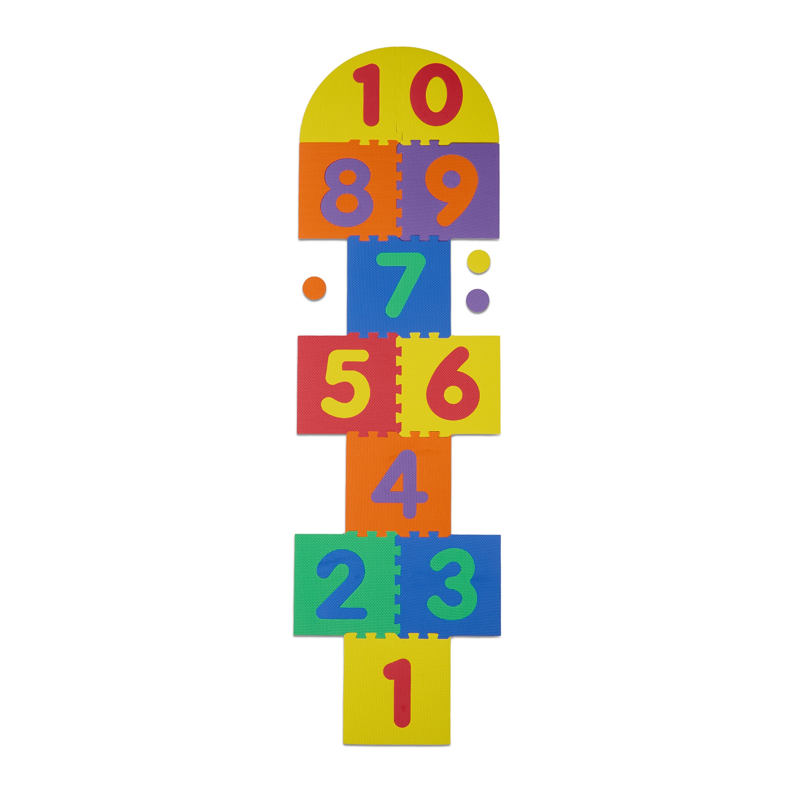 Relaxdays Tapis De Jeu Marelle Avec Nombres 1 à 10 - 11 Pièces Puzzle En Mousse - 4 Disques à Lancer - Multicolore 60x108 Cm - Sans Substances Nocives