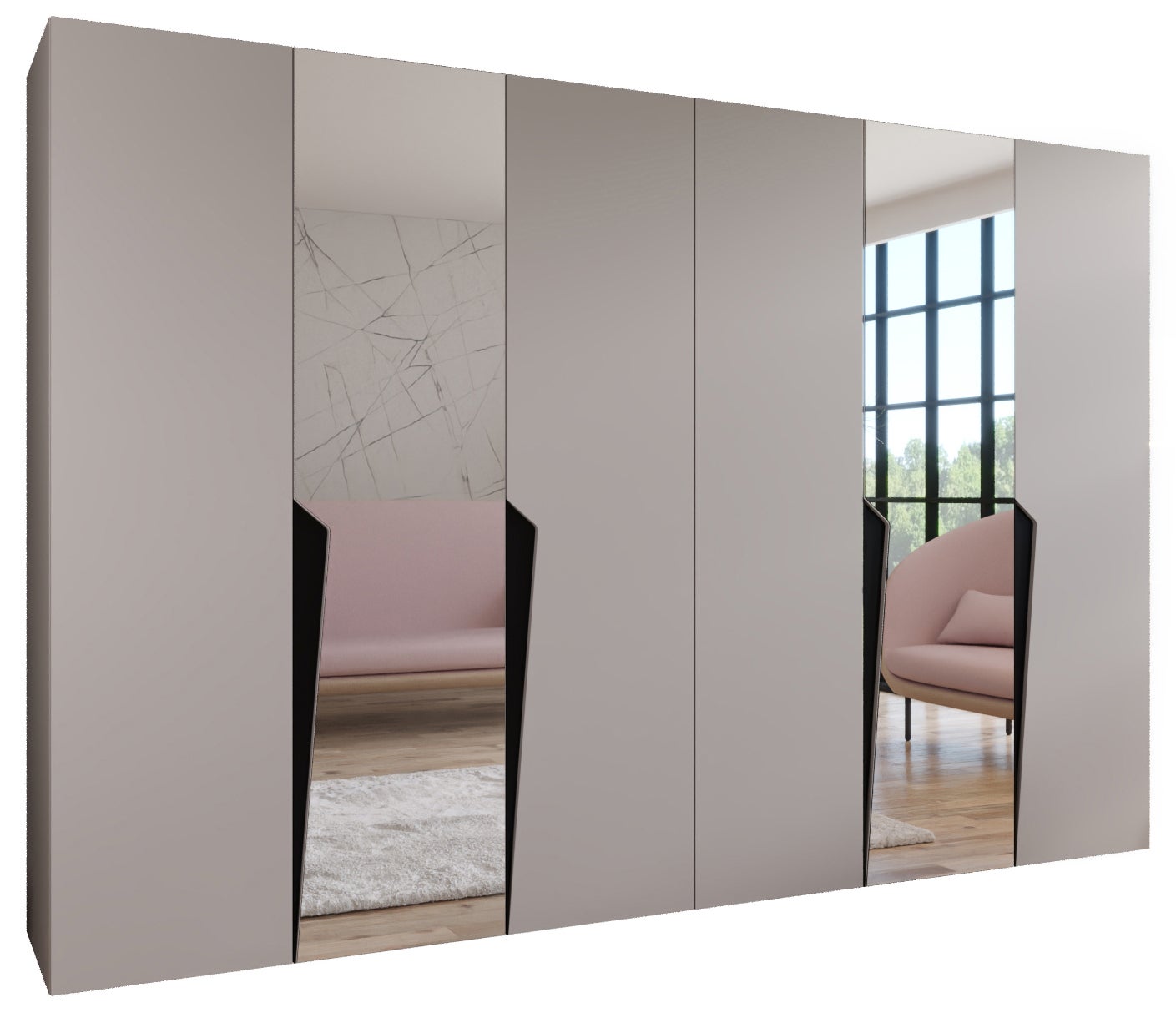 Szafa uchylna otwierana Piano 2 300 (150x2) x 52 x 202 cm kaszmir + u. Czarny Abiks Meble