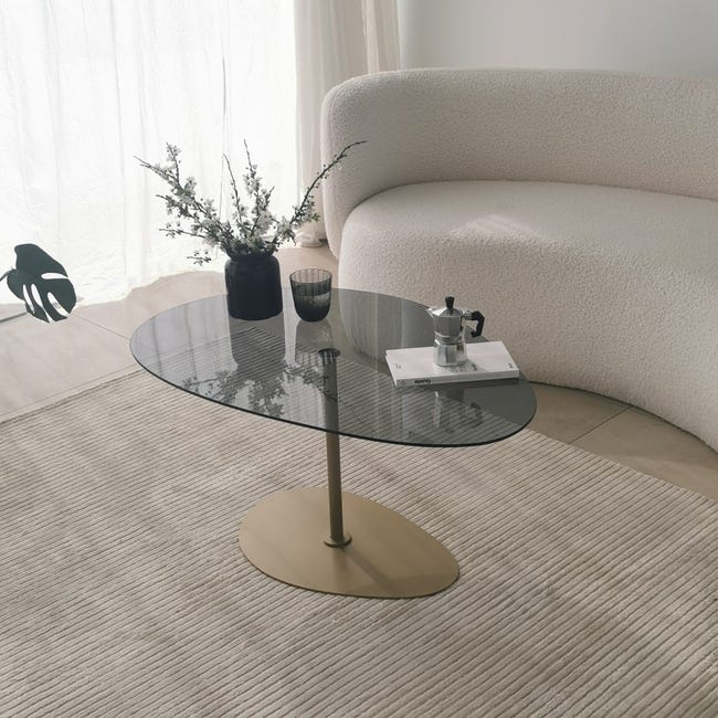 Tavolino da caffè in vetro nero con base astratta in acciaio inossidabile e piano in vetro temperato - L 80 x l 80 x A 42 cm Tavolino da caffè in vetro nero con base astratta in acciaio inossidabile e piano in vetro temperato - L 80 x l 80 x A 42 cm