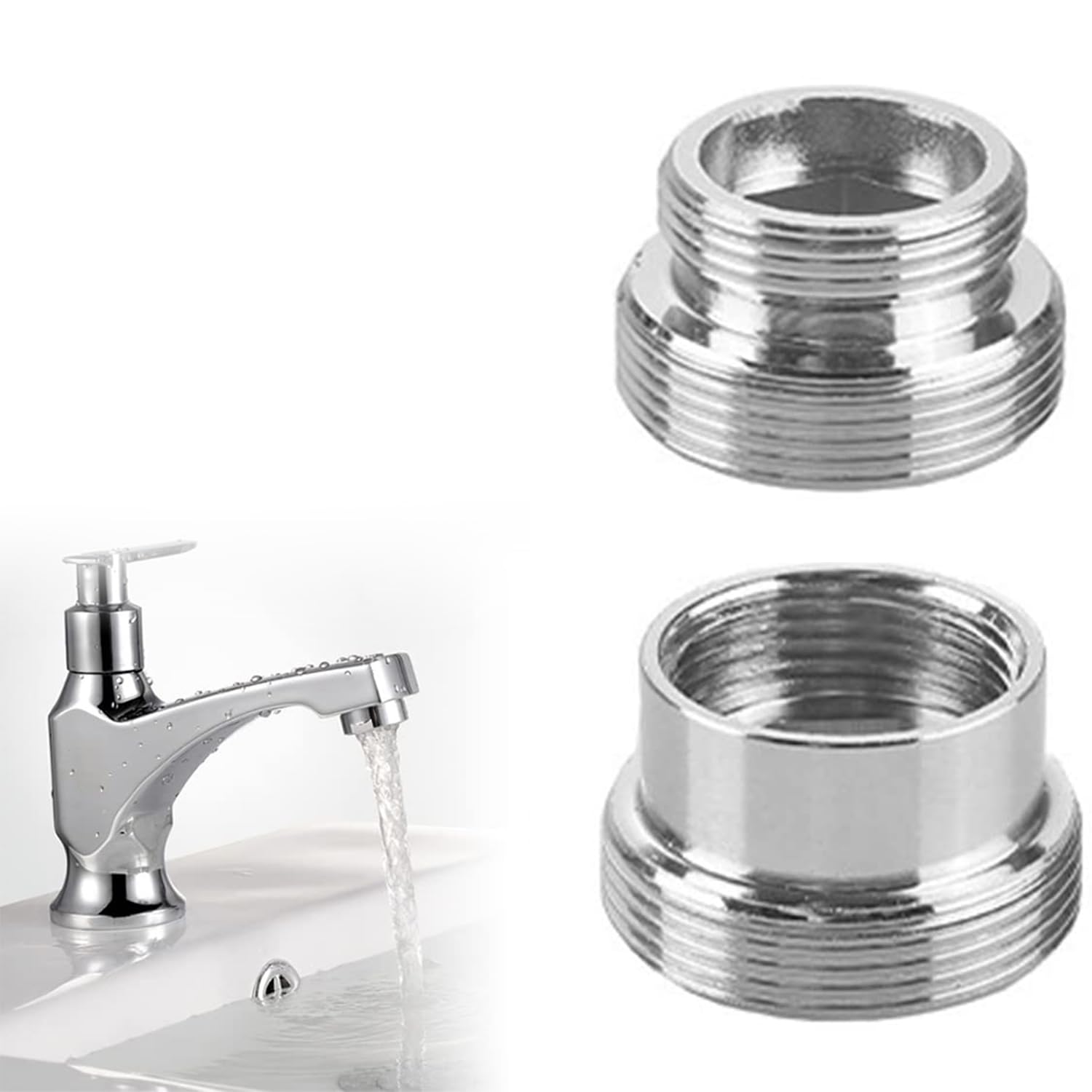 2 sztuki Adapterów do Kranu Metal Srebrny 16mm na 22mm + 22mm na 16mm Złącze Aeratora Gwint do Kuchni Łazienki