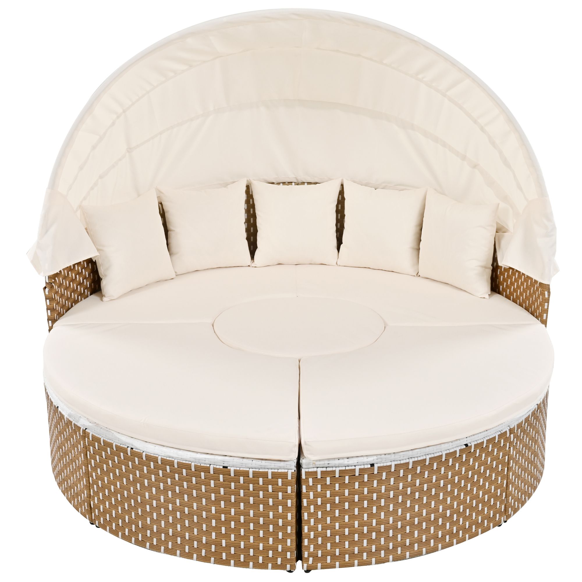 Ensemble de chaises longues de jardin, Sun Island, lit de jardin Shell, auvent rétractable, plateau de table relevable, beige - 5