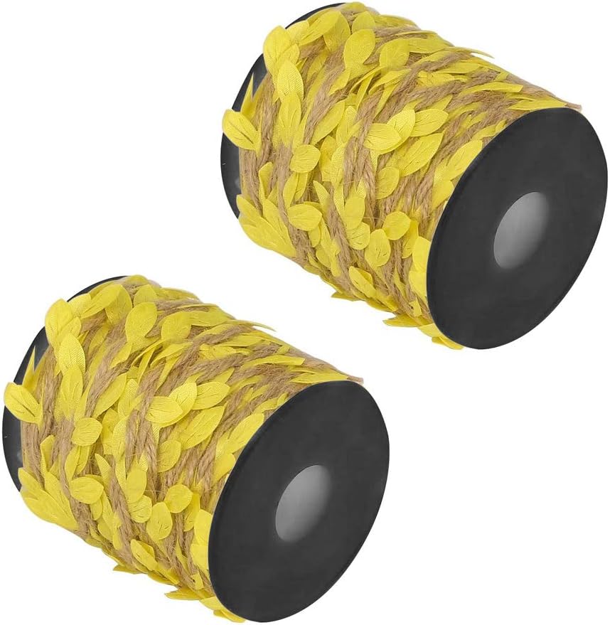 10M naturalna lina jutowa konopna (żółta), ręcznie robiony sznurek jutowy, wstążka z liśćmi, ozdobiona winoroślą do dekoracji weselnych i imprezowych