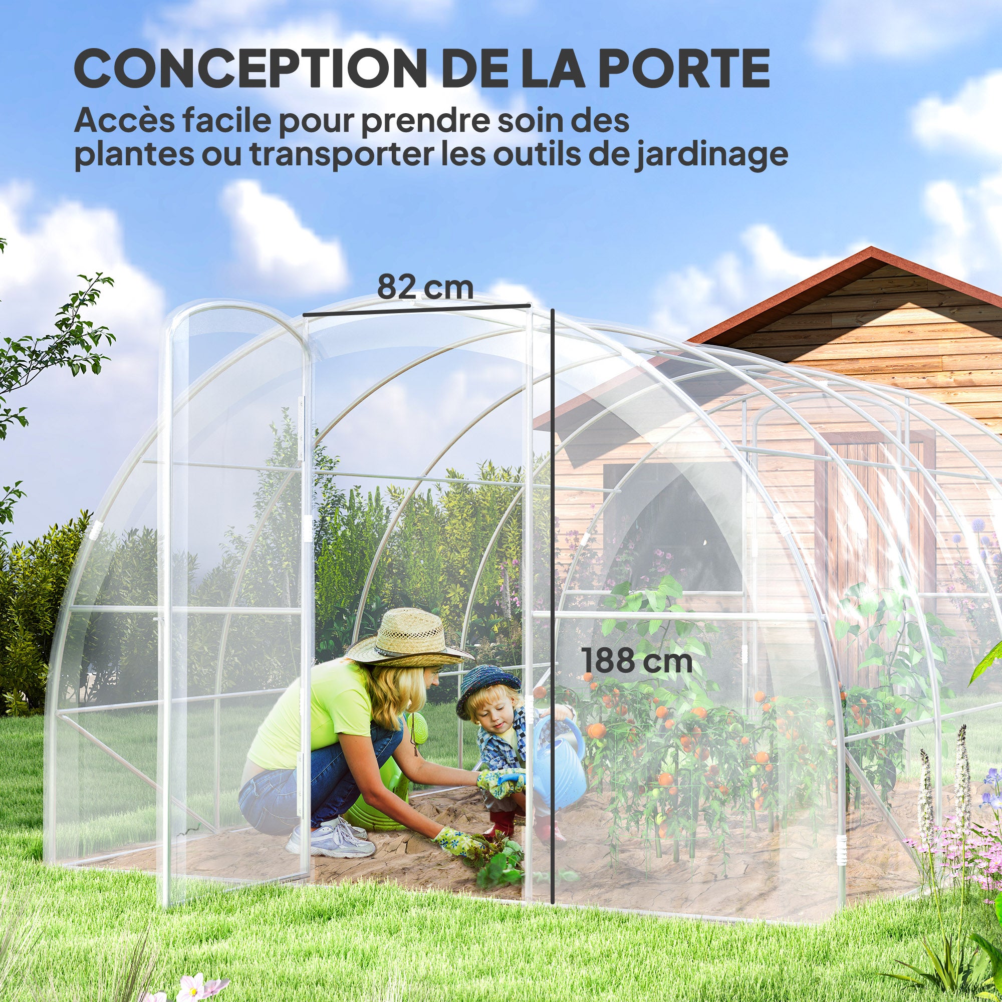 Serre de jardin tunnel 4 x 3 x 2 m 12 m² avec 2 portes à charnières bâche en PE 150 g/m² pour Légumes Plantes Fleurs - 7