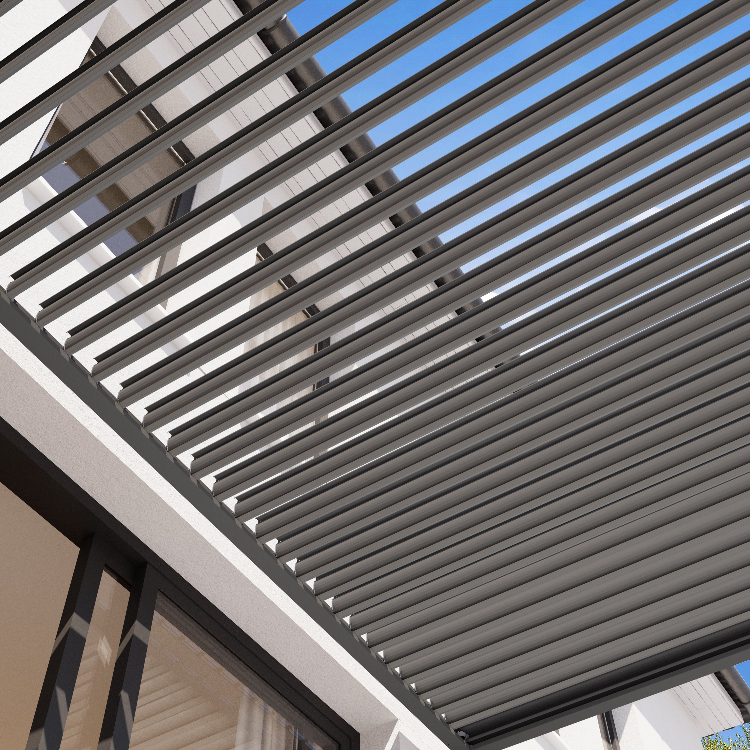 PRIMEYARD Pergola 3x3 m montanti in alluminio con tetto a doghe in acciaio gazebo da giardino grigio - 8