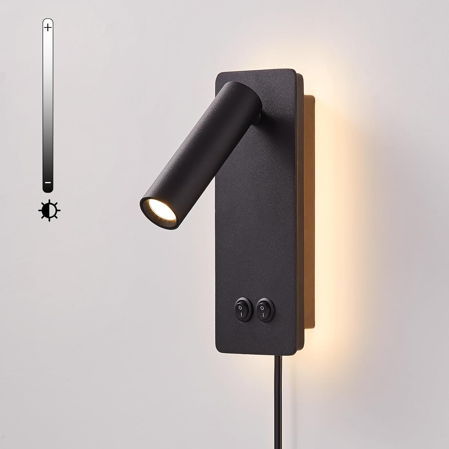 Lampka nocna LED – 3 W, wtykowa, do czytania – regulowany kąt – z przełącznikiem – ciepłe białe światło – odpowiednia do sypialni – czarna