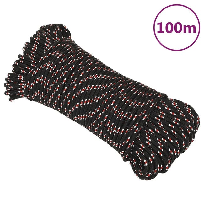 Corda In Polipropilene 5 Mm X 100 Metri – Nero – Intrecciata 16 Capi – Galleggiante E Resistente Ai Raggi UV