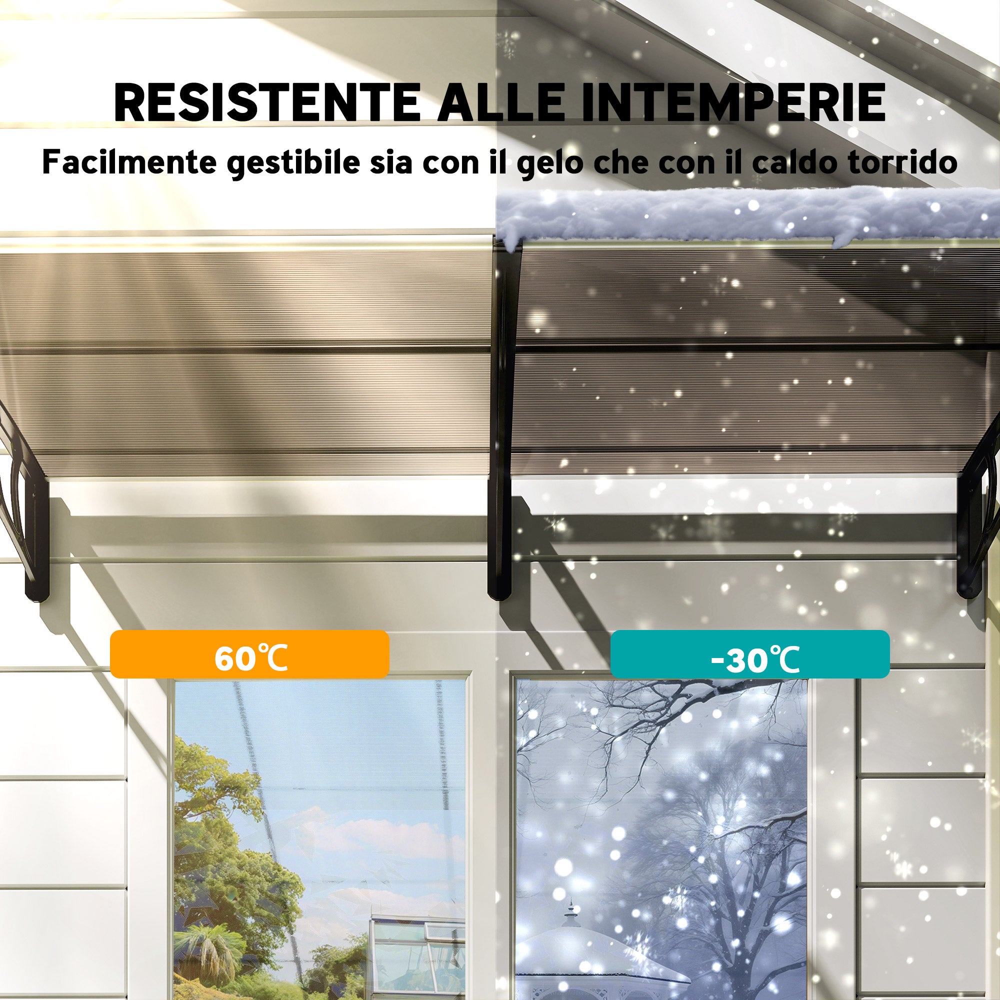 Outsunny Pensilina da Esterno per Finestre e Porte, in Policarbonato e Alluminio, 200x96x27cm, Marrone - 6
