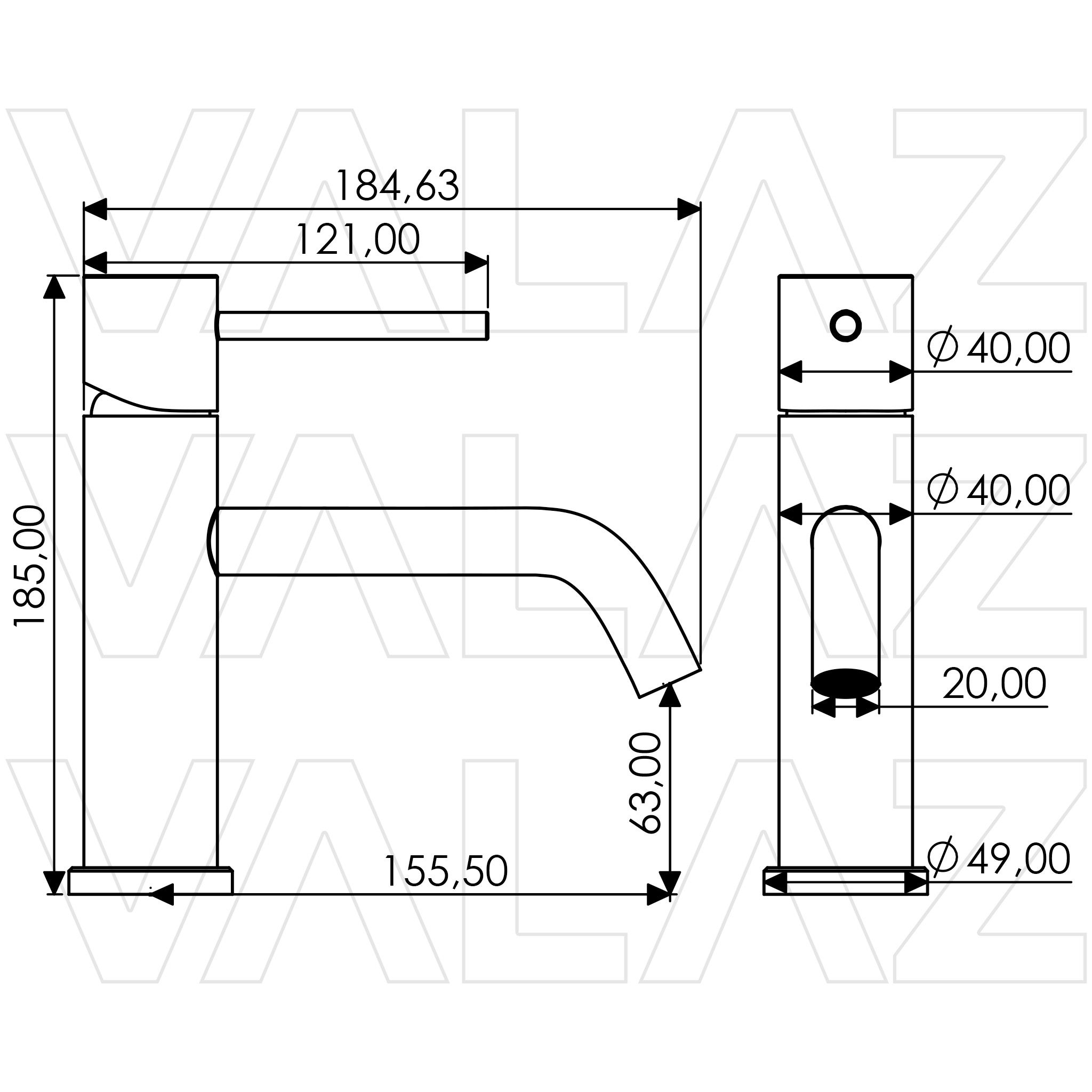 Valaz Robinet de lavabo monocommande rond noir mat - Série Ebro - 2