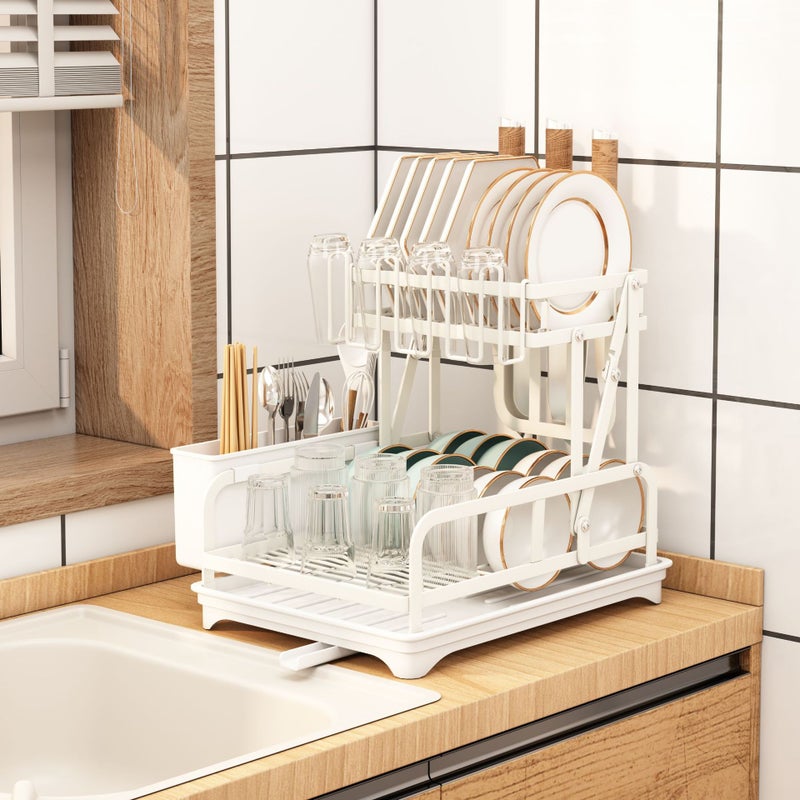 Ociekacz do naczyń kuchennych, stojak na talerze i szklanki, uchwyt na sztućce bez montażu, biały uchwyt na przybory kuchenne