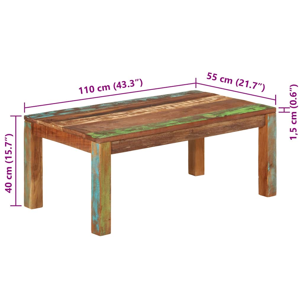 Table basse 110x55x40 cm bois de récupération massif - 5